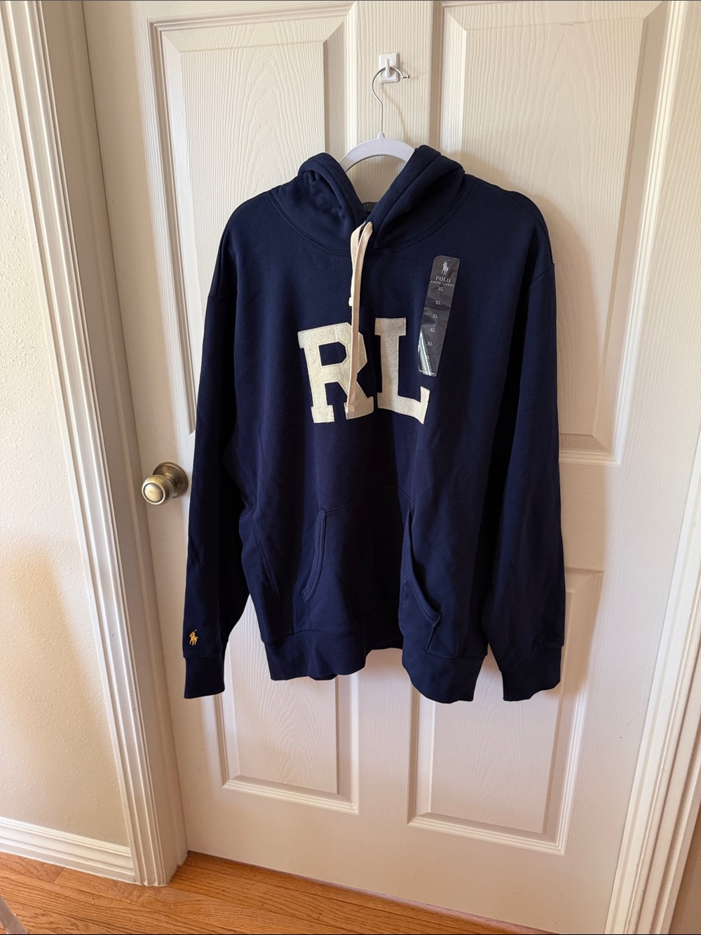 Polo by Ralph Lauren Navy RL Applique Hoodie Sz XL.